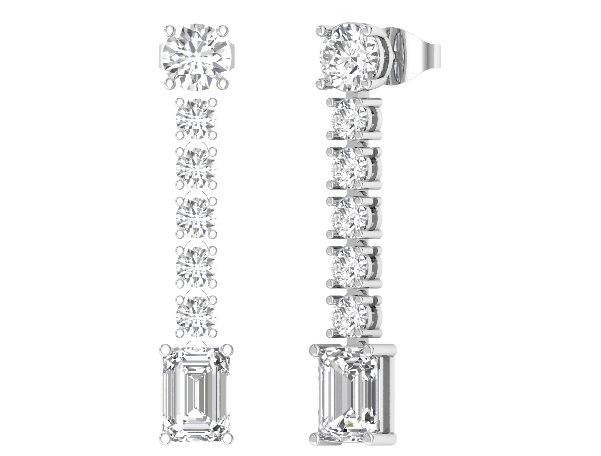 Long dangler earrings in white gold