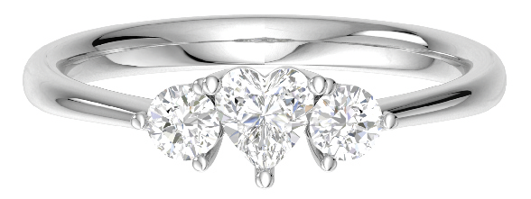 Three stone heart ring in white gold