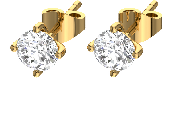 Round solitaire diamond studs in yellow gold